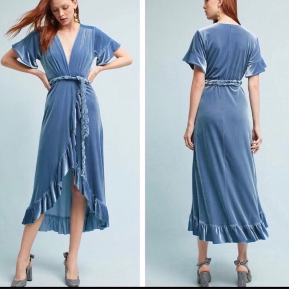 Misa Los Angeles Selina Blue Velvet Dress. Size S